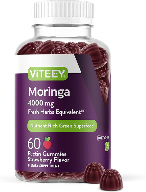 Moringa Gummies for Adults & Teens - Moringa Leaf Extract 4000mg - Immune Support, Energy Booster, Better Mood Support - Chewable Green Superfood ...