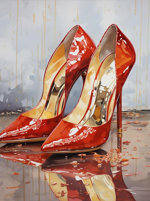 IPISSOI 5D Diamond Painting Kits by Number for Adults Red High Heel Shoes Art, Diamond Art Diamond Painting Full Round Drill Crystal Rhinestone Em...