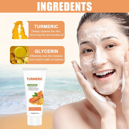 Turmeric Cleansing Pads & Turmeric Facial Cleanser - Turmeric Face Wash Soap with 20Pcs Facial Sponges, Natural Turmeric Soap And Face Pads Skin C...