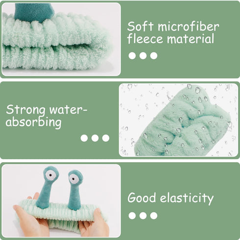 6Pcs Skincare Headbands Snail Spa Headband and Wristband Set Alien Headband Green Frog Face Wash Wristbands Cute Makeup Headband Hair Band for Was...