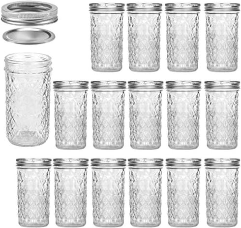 VERONES Mason Jars 12 OZ, Canning Jars Jelly Jars With Regular Lids, Ideal for Jam, Honey, Wedding Favors, Shower Favors,15 PACK...