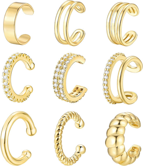 9Pcs Gold Ear Cuffs for Women Non piercing, 14K 18k Gold Plated Ear cuff earrings for Women Cartilage Clip Cuff Earrings Jewelry for women...