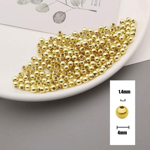 200pcs Gold Smooth Round Spacer Beads - Gold Plated Brass, Tarnish Resistant, Seamless Loose Connector Beads for DIY Bracelet Jewelry Making (4mm/...