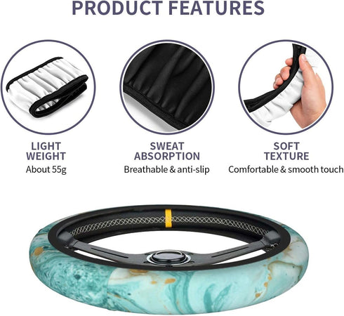 Teal Green Steering Wheel Cover Universal 15 Inch Turquoise Marble Steering Wheel Protector Covers Anti-Slip Neoprene Auto Car Accessories for Wom...