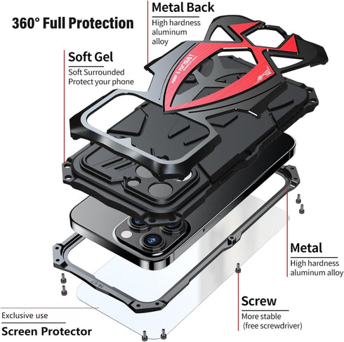 Armor Phone Case for iPhone 15 Military Grade Drop Tested 360 Full Protection Cover Heavy Duty Hybrid Metal Bumper Built-in Silicone Shockproof Du...