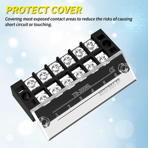 Joinfworld 35A Terminal Block 6 Position Screw Terminal Strip Dual Row with Cover & 6 Position Pre-Insulated Terminal Jumper Block -2pcs...