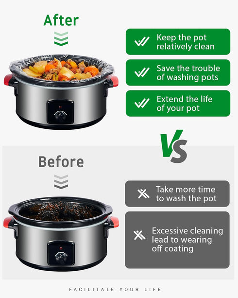 Syntus Slow Cooker Liners, 30 Count Cooking Bags Large Size Disposable Pot Liners Plastic Bags, Fit 3QT to 8QT for Slow Cooker Cooking Trays, 13"x...