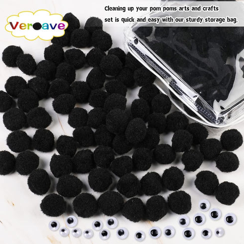 Veroave 150 Pieces Pom Poms 1 Inch Black,Small Pom Poms for Crafts, Puff Balls, Arts and Craft Pom Pom Balls for DIY Art Creative Crafts Decoratio...