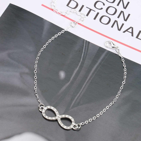 Boho Rhinestone Infinity Ankle Bracelet Infinity Endless Love Anklet Bracelet Lucky Number 8 Chain Anklet Silver Crystal Infinity Anklet Foot Chai...