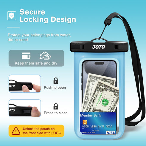 JOTO Universal Waterproof Phone Pouch Cellphone Dry Bag Case for iPhone 15 14 13 12 11 Pro Max 8 7, Galaxy S23 S22 S21, Pixel up to 7" -Blue...