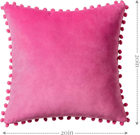 Ashler Throw Pillow Cases with Soft Pom Poms Velvet Plush Vibrant Elegant Cushion Covers, Pack of 2, Pink 20 x 20 inches 50 x 50 cm...