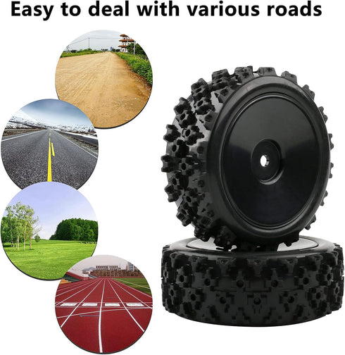 4pcs 1/10 On-Road Wheels and Tires 12mm Hex Black Hard Dish Wheel and Rally Block Tyre for Street Racing Car Kyosho Tamiya Traxxas HPI etc, with L...