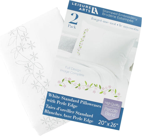 Leisure Arts Pillowcase 20"x26" Forget-Me-Not 2pc, Embroidery Pillow Kit, Stamped Embroidery Pillowcases, Embroidery Pillow Cases Stamped, Stamped...