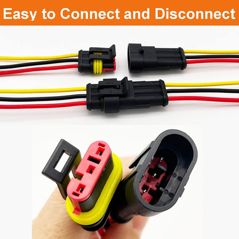 18 AWG 3 Pin Connector Waterproof Wire Connectors 3 Pin Automotive Electrical Connectors Quick Disconnect 3 Wire Connectors with 18 Gauge Wire (10...
