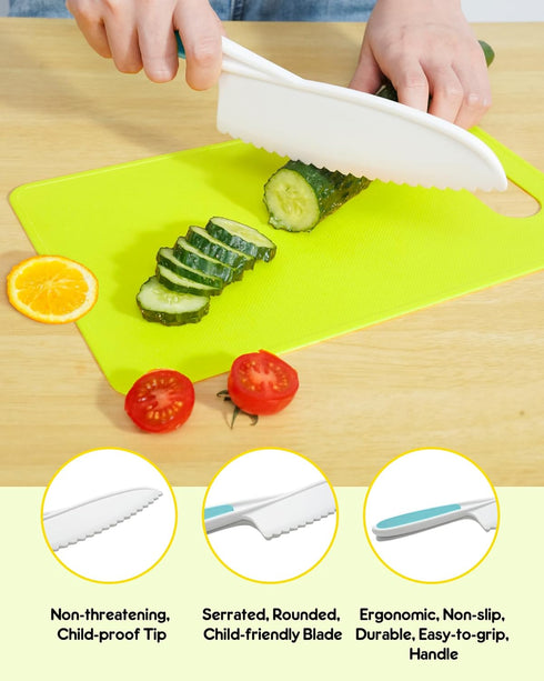 Kids Knife Set, 5 Pieces Montessori Kitchen Tools for Toddlers' Real Cooking, Kids Safe Kitchen Cooking and Baking Knife Set with Peeler, Cutting ...