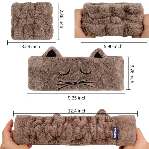 AHONEY Face Washing Headband Wristbands Set, Cute Animals Makeup Spa Skincare Headbands for Washing Face Bath Headband for Women Girls Elastic Hai...
