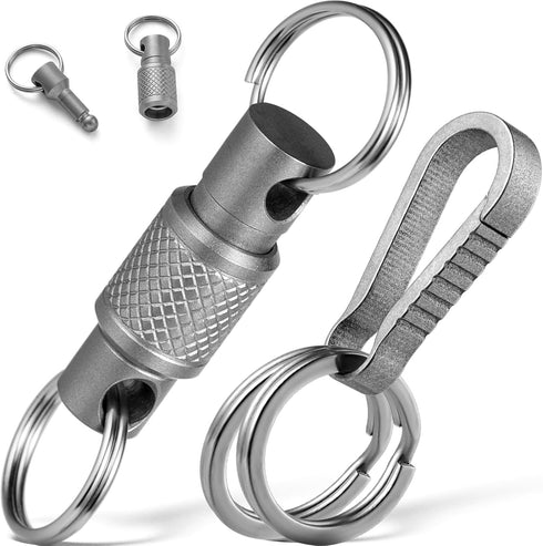 FEGVE Titanium Quick Release Swivel Keychain, Pull Apart Detachable Keychain Key Clip Hook with 4 Key Rings...