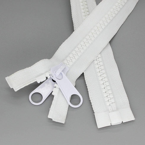 Leekayer 2PCS #10 40 Inch Heavy Duty Zippers for Sewing Separating Large Plastic Zipper White Tape with Double Pull Tab Slider, Sleeping Bag, Boat...