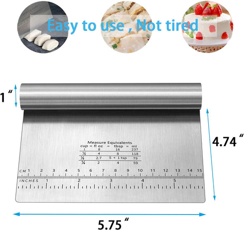 Pro Dough Pastry Scraper/Cutter/Chopper Stainless Steel Mirror Polished with Measuring Scale Multipurpose- Cake, Pizza Cutter - Pastry Bread Separ...