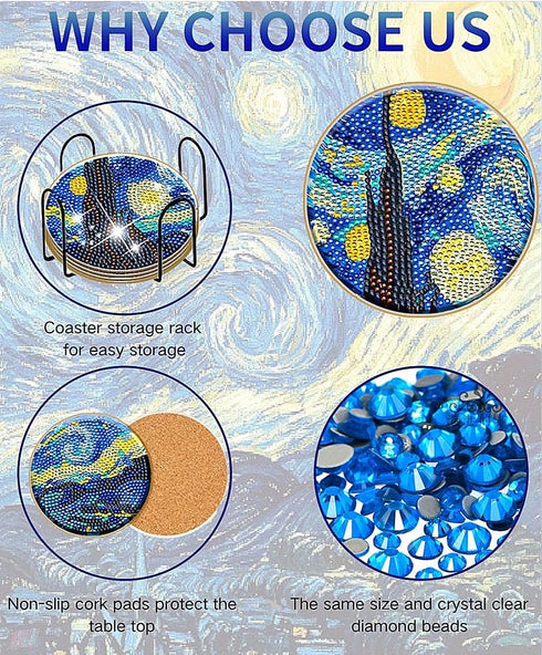 NUFTVI Diamond Painting Van Gogh Starry Night Coasters, 6 PCS Diamond Painting Coasters Craft Kits Gift for Beginners and Adults....