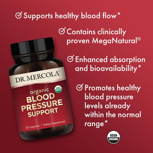 Dr. Mercola Organic Blood Pressure Support, 30 Servings (30 Capsules), Dietary Supplement, Supports Skin & Mental Focus, Non-GMO, Certified USDA O...