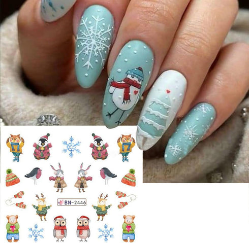 Christmas Nail Art Stickers12 Sheets Water Transfer Nail Stickers Cute Christmas Penguin Nail Decals Winter Nail Art Supplies Snowflake Elk Nail W...