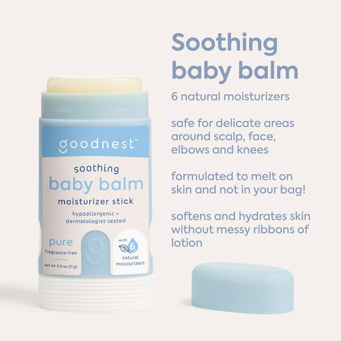 Goodnest® Baby & Toddler Travel Balm Stick - Fragrance-Free, Unscented, 6 Natural Moisturizers, Travel Balm, Organic Baby Balm, Hypoallergenic, Re...