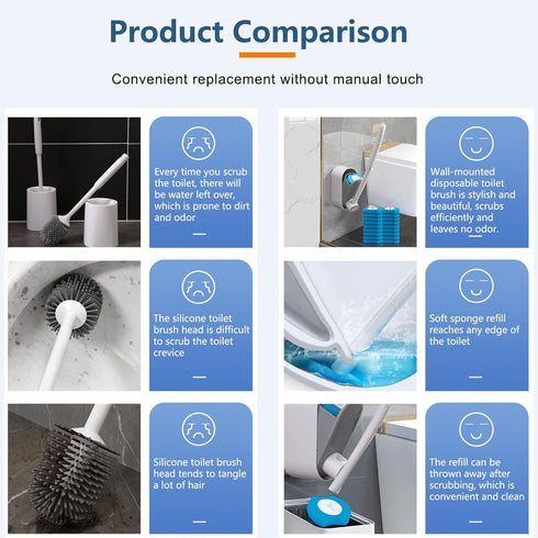 2Pack Disposable Toilet Brush and Holder with 16 Toilet Bowl Wand Refills Loaded Scrubbing solution for Toilet Cleaning, Bathroom Cleaning Supplie...