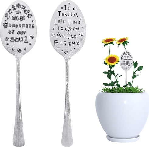 2 Packs Garden Marker Friendship Gift, Metal Silver Spoon Plant Markers, Humor Plant Label Gift, Creative Plant Markers Spoon for Plants Herbs or ...