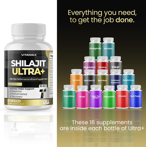 Pure Shilajit Supplement 10,000mg Sea Moss 2,000mg, Ashwagandha 6,000mg, Rhodiola Rosea 1000mg, Gingko Biloba, Magnesium, Turmeric, Mineral Capsul...