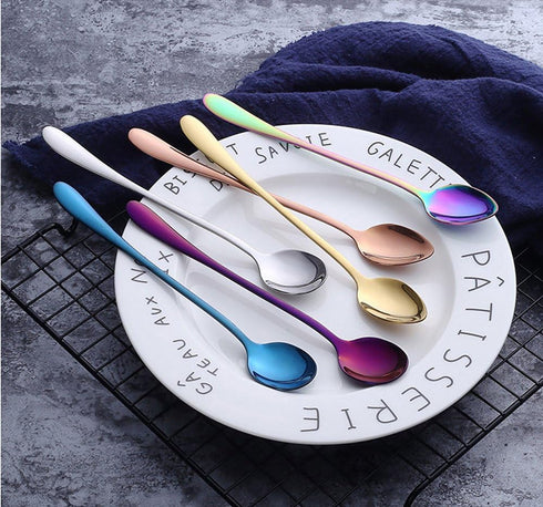 Long-handled ice tea spoon, cocktail stir spoons, stainless steel coffee spoons, ice cream scoop Set of 8 (Silver, Round)...