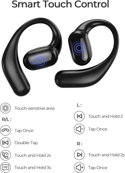LeMuna Open Ear Headphones, Bluetooth 5.3 Wireless Earbuds with Earhooks, 60 Hours Playtime, Fast Charging, Sweat Resistant, Sport Earphones with ...
