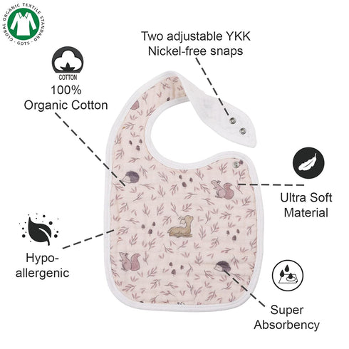 Snap Muslin Bibs for Girls, 3-Pack Baby Bibs for Infants, Newborns and Toddlers, 100% Cotton Muslin Absorbent & Soft Layers, Adjustable Snaps,"Spr...