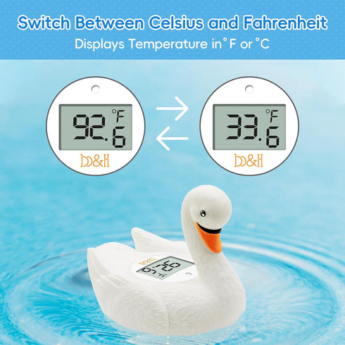b&h Baby Bath Thermometer, White Swan Shaped Baby Safe Floating Bath Thermometer - Easy to Read Screen - Reliable Temperature Readings...