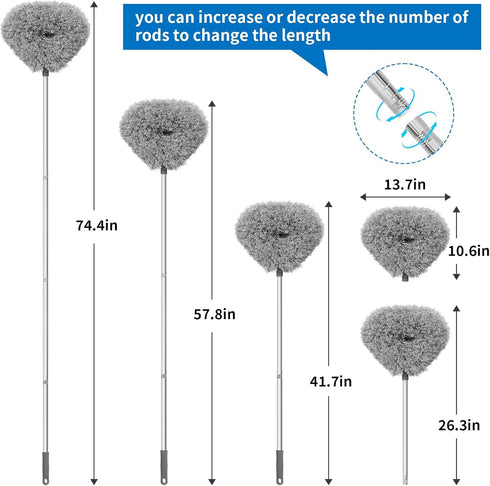 Ceiling Fan Cleaner Duster Reusable Microfiber High Ceiling Fan Blade Cleaner Extendable Duster with Long Handle Removable Washable Adjusts 13 to ...