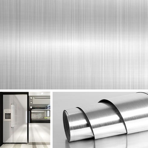 Livelynine Brushed Nickel Peel and Stick Wallpaper Silver Stainless Steel Contact Paper for Appliances Dishwasher Fridge Refrigerator Wrap Cover A...