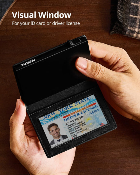 YESIIW Slim Wallet for Men - Pop up Card Holder Mens Wallet with RFID Protection Leather Wallets with ID Window and Metal Case Black...
