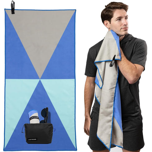 Microfiber Gym Towel & Wet Bag Travel Set, Large Quick Dry Silver ION Odor-Free Mega Absorbent Fiber, Fast Drying Men & Women Workout Gear for Bod...