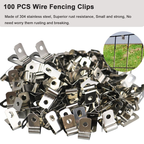 100 Pcs Fence Wire Clamps, Stainless Steel Wire Clips Mount Welded Wire to Vinyl, Wood or Metal Fence (for 12-16 Gauge Wire Fencing)...