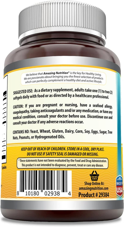 Amazing Omega Norwegian Cod Liver Oil 1250 mg 120 Softgels Supplement (Fresh Orange Flavor)...