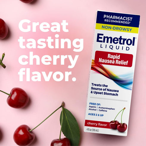 Emetrol Non-Drowsy Liquid Nausea Relief - Upset Stomach Medicine - Pharmacist Recommended Nausea Relief - Cherry Flavor - 4fl oz, 2 Pack...