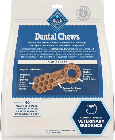 Blue Buffalo Medium Dental Chews for Dogs, Daily Dental Care Dog Treats Made in the USA with Natural Ingredients, Chicken & Spearmint (14 Count)...