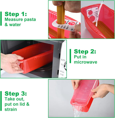 Potahouse® Microwave Pasta Cooker with Strainer Lid, Quick Cooking in 10-15 Min Spaghetti Cooker Microwave Steamer for Dorm Kitchen Offices Colleg...