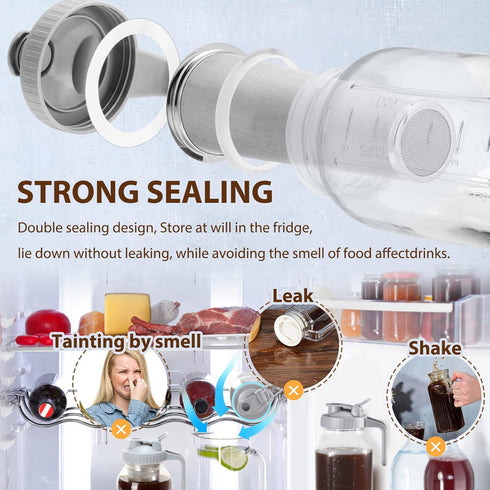 Cold Brew Coffee Filter with Pour Spout Lid for 64 OZ Wide Mouth Mason Jar, 304 Stainless Steel Strainer with Seal Ring for Iced Drinks, Sun Tea I...