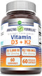 Amazing Formulas Vitamin D3 5000 IU with Vitamin K2 100 mcg | D3 + K2 Complex Supplement | Veggie Capsules | Non-GMO | Gluten Free | Made in USA (...