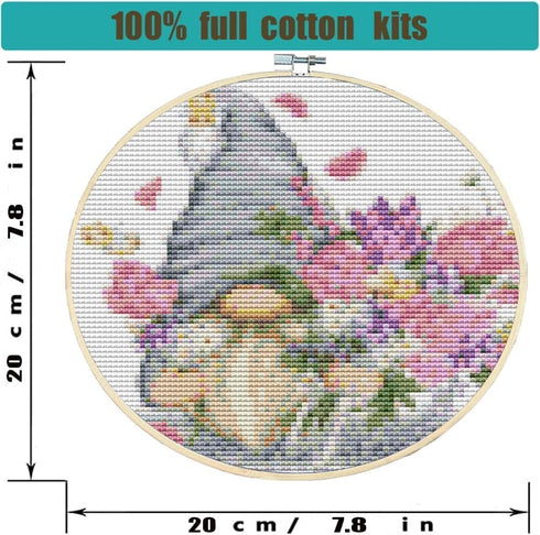 Stamped Cross Stitch Kits with Frame - Gnome Flower Embroidery Kits for Beginners Adults,11 CT Patterns Dimensions Counted Cross Stitch Kits Arts ...
