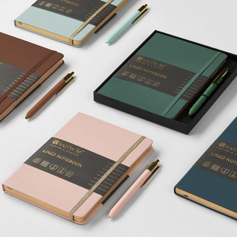 A5 Lined Leather Journal and Pen Set, Hardcover Notebook with Pen, 160 Pages 100gsm Thick Ruled Paper for Men Women, for Work, Business, School or...