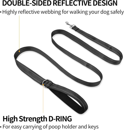 Double-Sided Reflective Nylon Dog Leash, 4 FT/5 FT/6 FT, Soft Padded Handle Heavy Duty Dogs Leashes with D Ring for Medium and Large Dogs Walking ...
