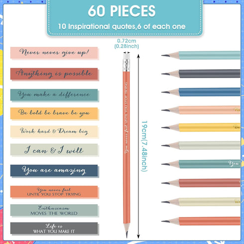 Sabary 60 Pcs Inspirational Pencil Bulk Colorful Mood Pencil Student Gift from Teacher Motivational Saying 2 HB Wood Pre Sharpened Pencil Back to ...