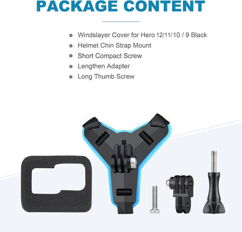 Helmet Mount with Windshield for GoPro Hero 12 11 10 9 Motorcycle Strap Chin Mount Attachment Full Face Helmet Mount for GoPro 9 10 11 12 Black Ra...